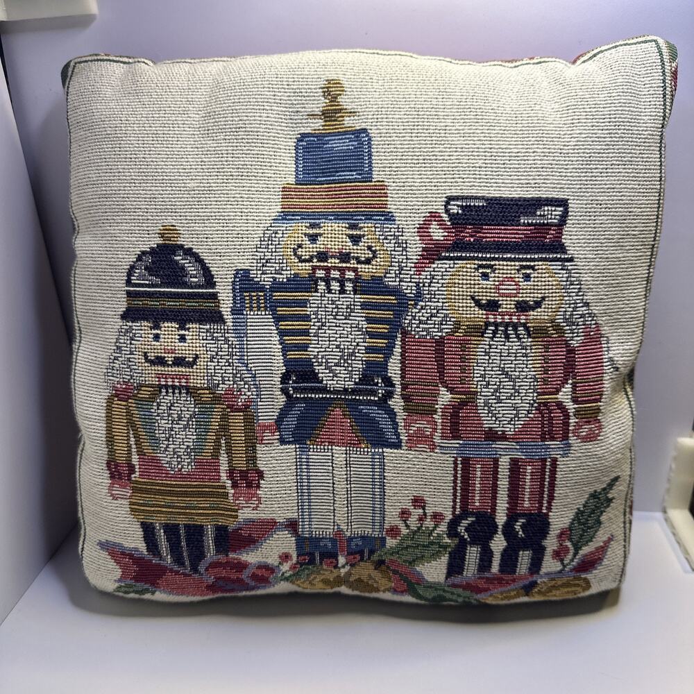 Christmas Nutcracker Pillow. Burgundy Back. 12”x12”